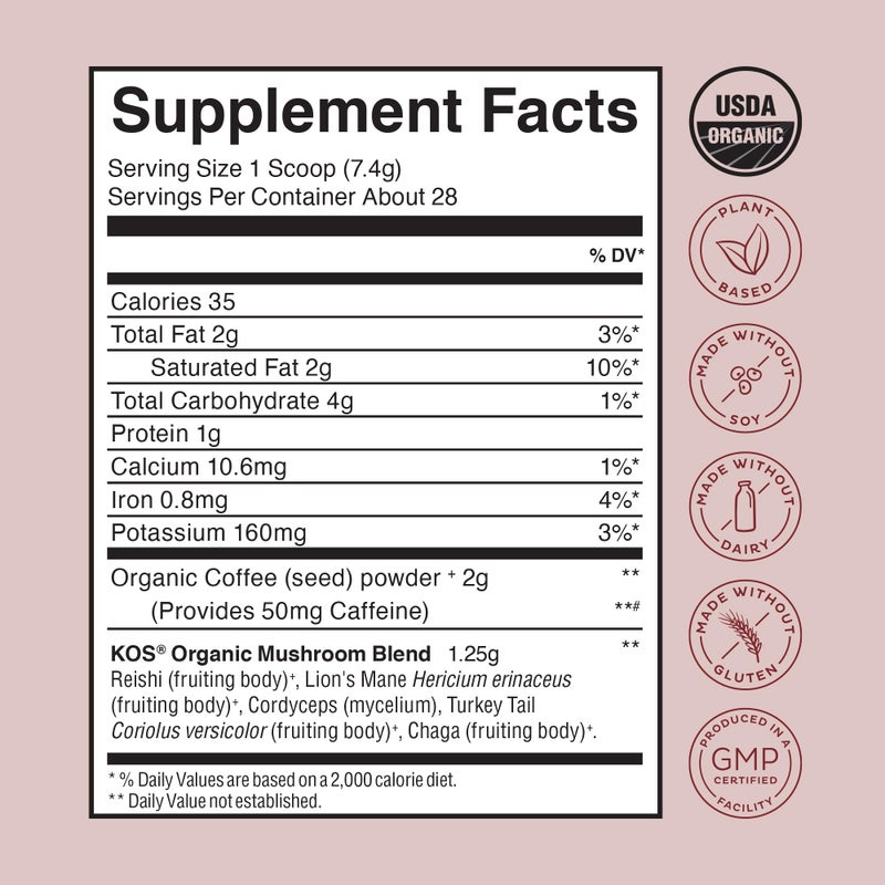 KOS Mushroom Coffee - USDA Certified Organic - Dark Chocolate Mocha Flavor - Mushroom Coffee Latte Powder with Reishi, Cordyceps, Lion's Mane, Chaga & Turkey Tail Mushrooms - Image 3