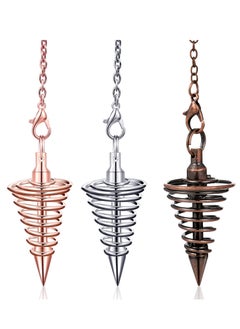 3 Pieces Copper Metal Dowsing Pendulum Divination Dower Reiki Healing Pendulum Chain Silver Spiral Coil Point Meditation Yoga Balancing Pendant