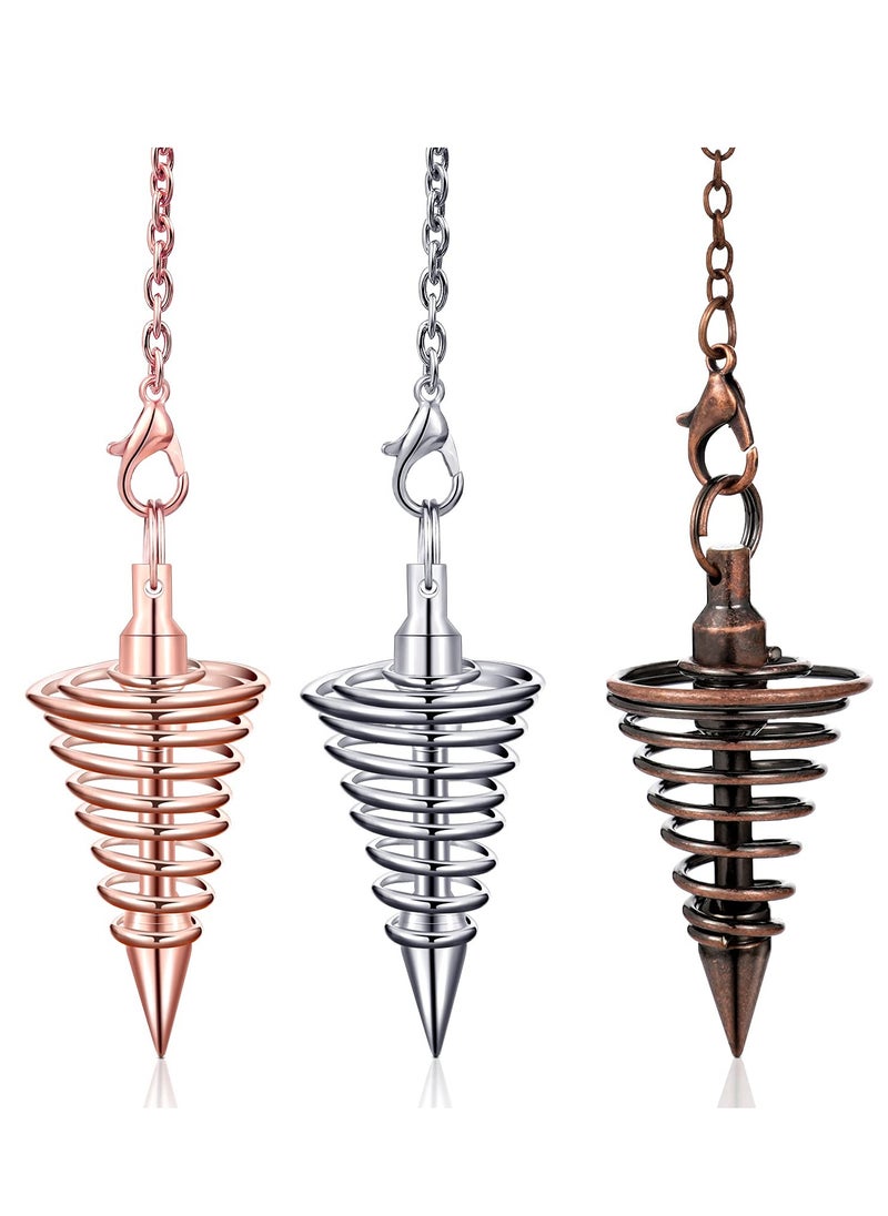 Excefore - 3 Pieces Copper Metal Dowsing Pendulum Divination Dower Reiki Healing Pendulum Chain Silver Spiral Coil Point Meditation Yoga Balancing Pendant - Image 1