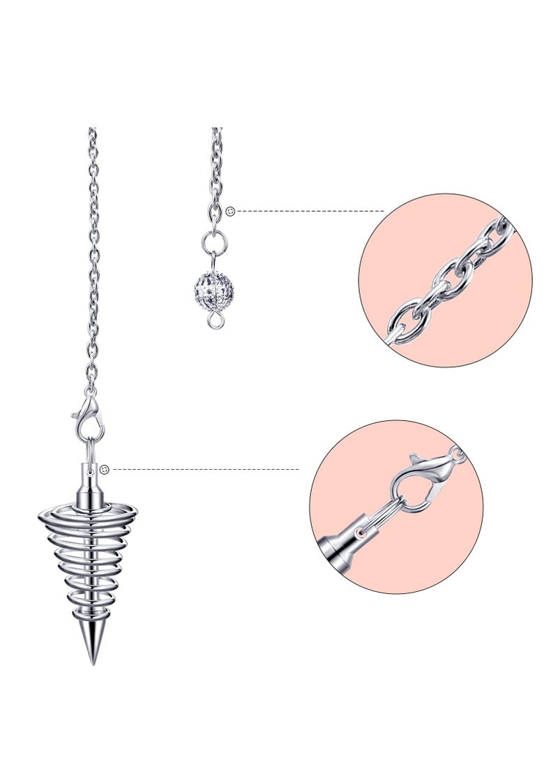 Excefore - 3 Pieces Copper Metal Dowsing Pendulum Divination Dower Reiki Healing Pendulum Chain Silver Spiral Coil Point Meditation Yoga Balancing Pendant - Image 1