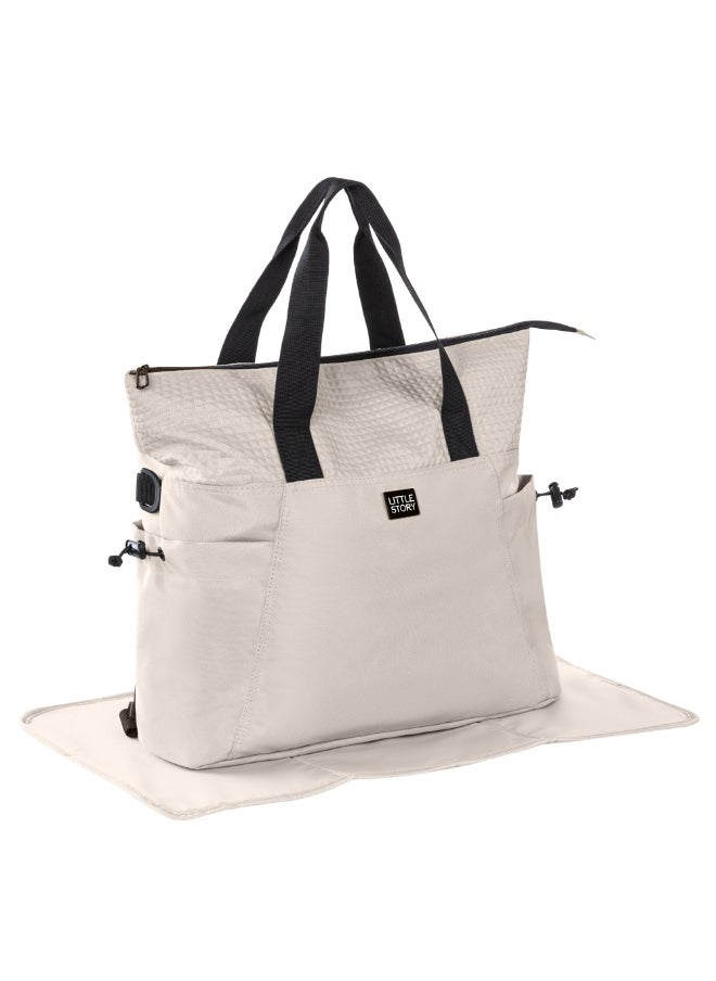 Little Story Little Story Mommy Diaper Bag w/ Changing Mat – Beige  - Image 1