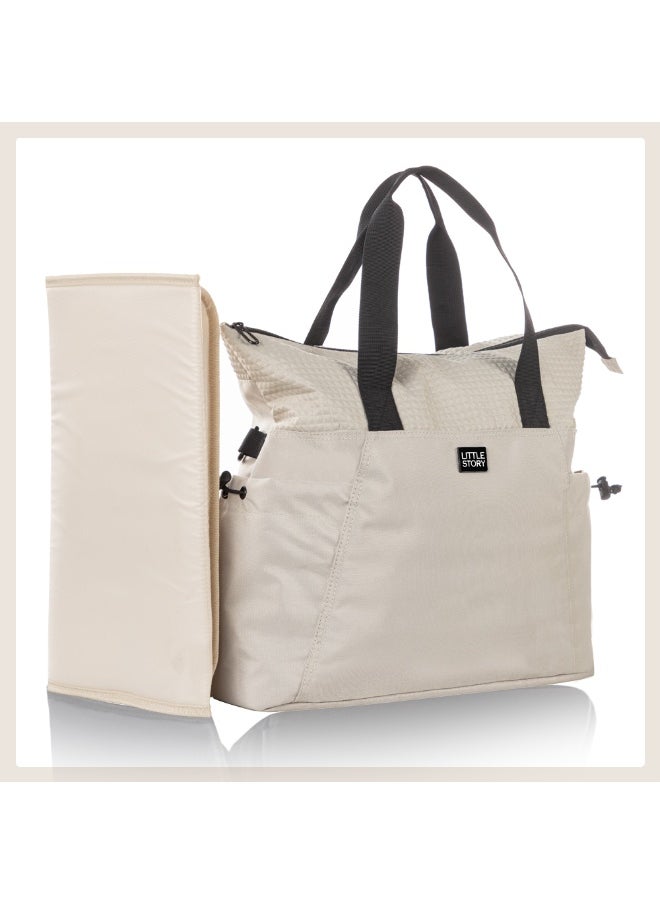 Little Story Little Story Mommy Diaper Bag w/ Changing Mat – Beige  - Image 3
