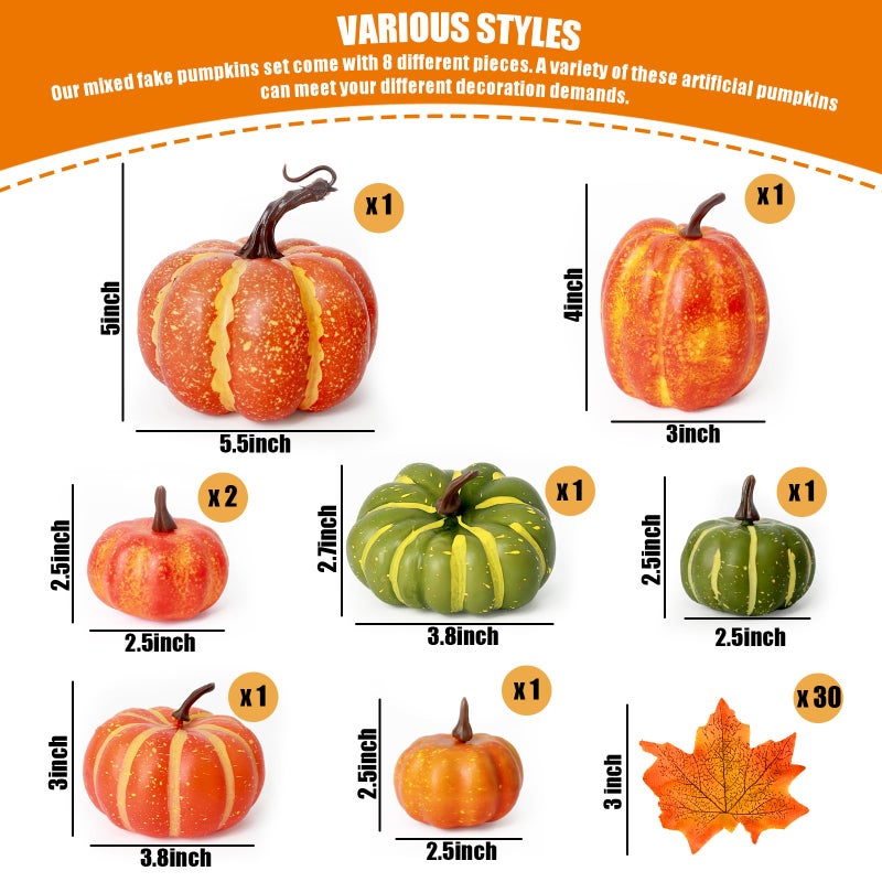 FUTUREPLUSX 38-Piece Artificial Pumpkin Set - Fall Harvest Decor With Maple Leaves