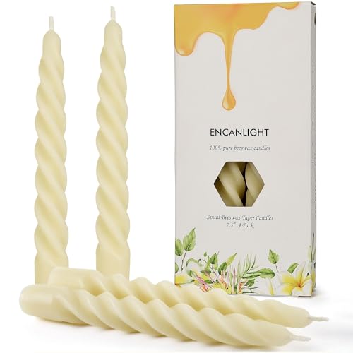 ENCANLIGHT 75 inch Natural Pure Hand Poured Spiral Bees waxs Tapered Candle 4 PacksUnscented Dripless Twisted CandlesticksWick and Smokeless for Home Decorations Yoga - Image 1