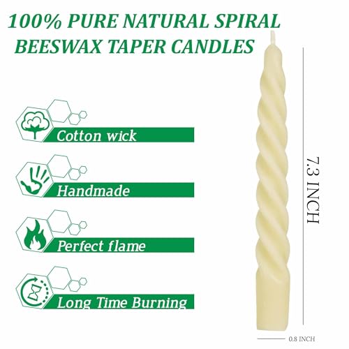 ENCANLIGHT 75 inch Natural Pure Hand Poured Spiral Bees waxs Tapered Candle 4 PacksUnscented Dripless Twisted CandlesticksWick and Smokeless for Home Decorations Yoga - Image 3