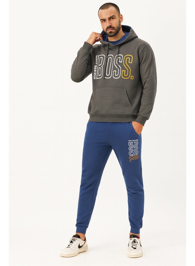 Men's Printed Hoodie & Joggers Tracksuit Set- Charcoal - Image 1