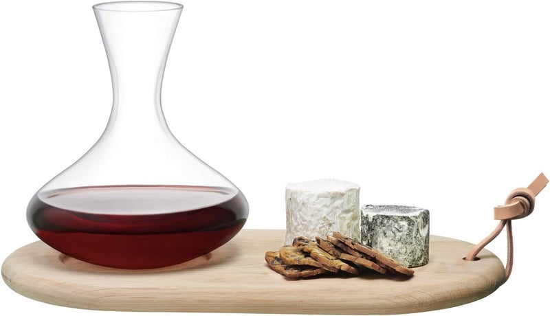 LSA Wine Carafe & Oak Cheese Board Set – 1.4L Glass Wine Decanter with Oak Serving Board for Cheese & Appetizers - Image 1