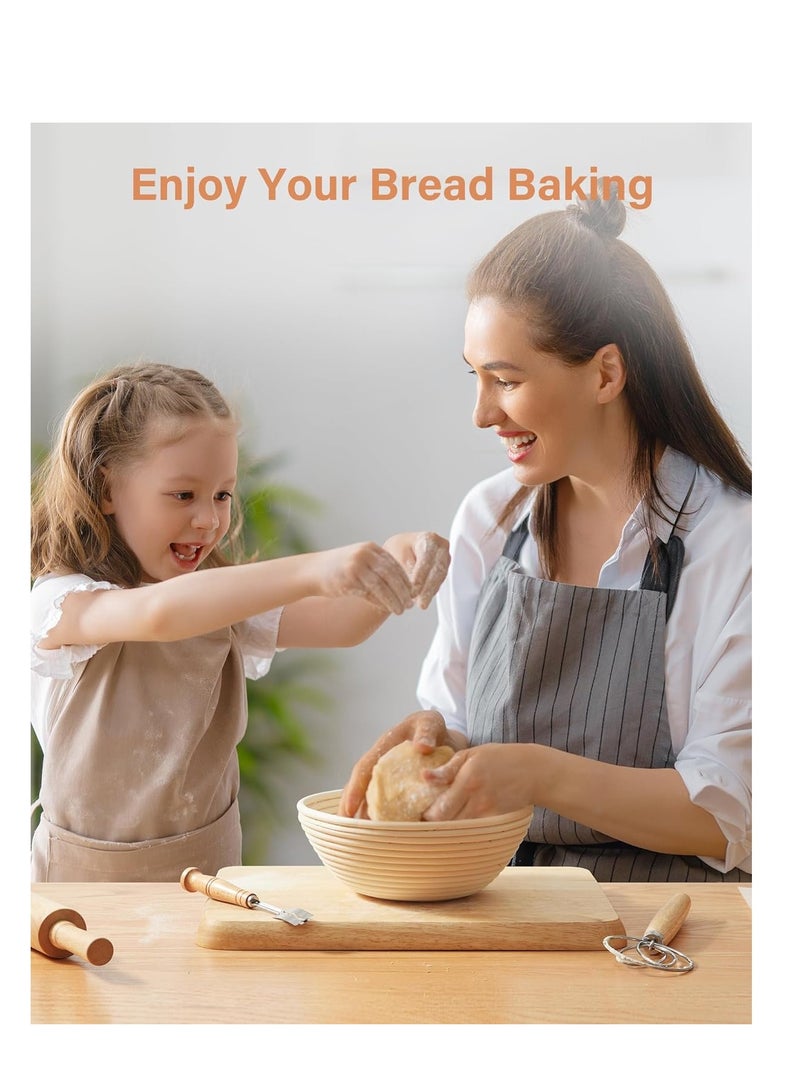 Kootek Kootek Banneton Bread Proofing Basket, 9 Inch Round Sourdough Starter Kit, Bread Baking Supplies Tools with Proofing Basket for Bread Making, Dough Whisk, Bread Lame, Banneton Basket Gift Set  - Image 5