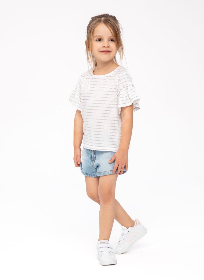 MINOTI Girls T-Shirt with Ruffle Sleeve Detail - Image 1