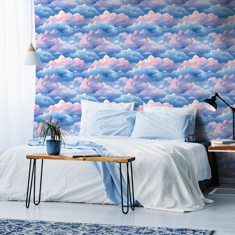 VaryStyle Aesthetic Cloud Wallpaper Bright Blue/Pink Sky Wallpaper Peel and Stick Contact Paper for Walls Nursery 17.7"x118" Decorative Self Adhesive Stick on Wall Paper for Bedroom Drawers Bathroom - Image 2