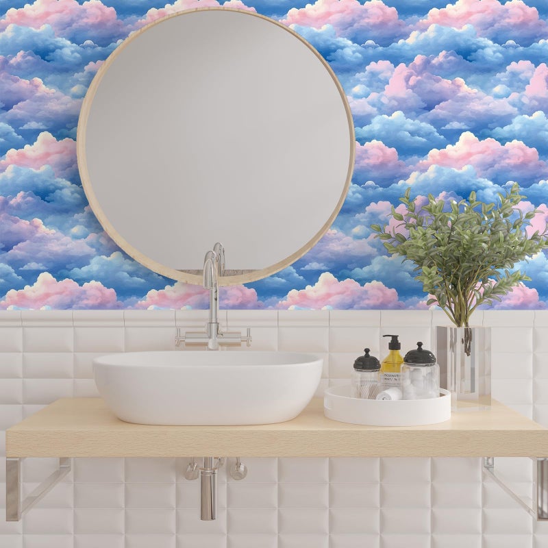 VaryStyle Aesthetic Cloud Wallpaper Bright Blue/Pink Sky Wallpaper Peel and Stick Contact Paper for Walls Nursery 17.7"x118" Decorative Self Adhesive Stick on Wall Paper for Bedroom Drawers Bathroom - Image 3