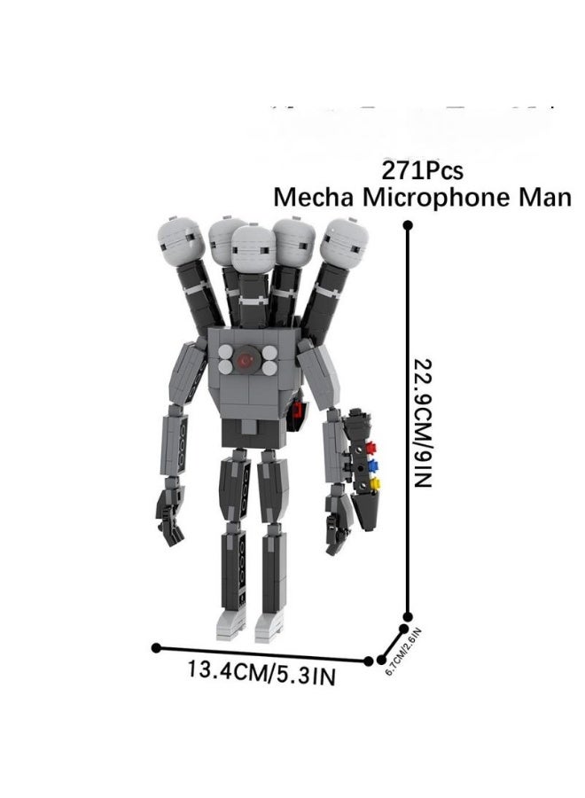 Skibidi Toilet Man Toy Building Blocks 271 Pcs Mecha Microphone Man Toy Ideas Toys Battle Horror Game Model Ideas Toys Gifts for Adult u0026 Kids 