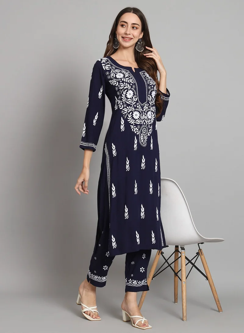Alaya Women Hand Embroidered Chikankari Cotton kurta set-AL3451KS