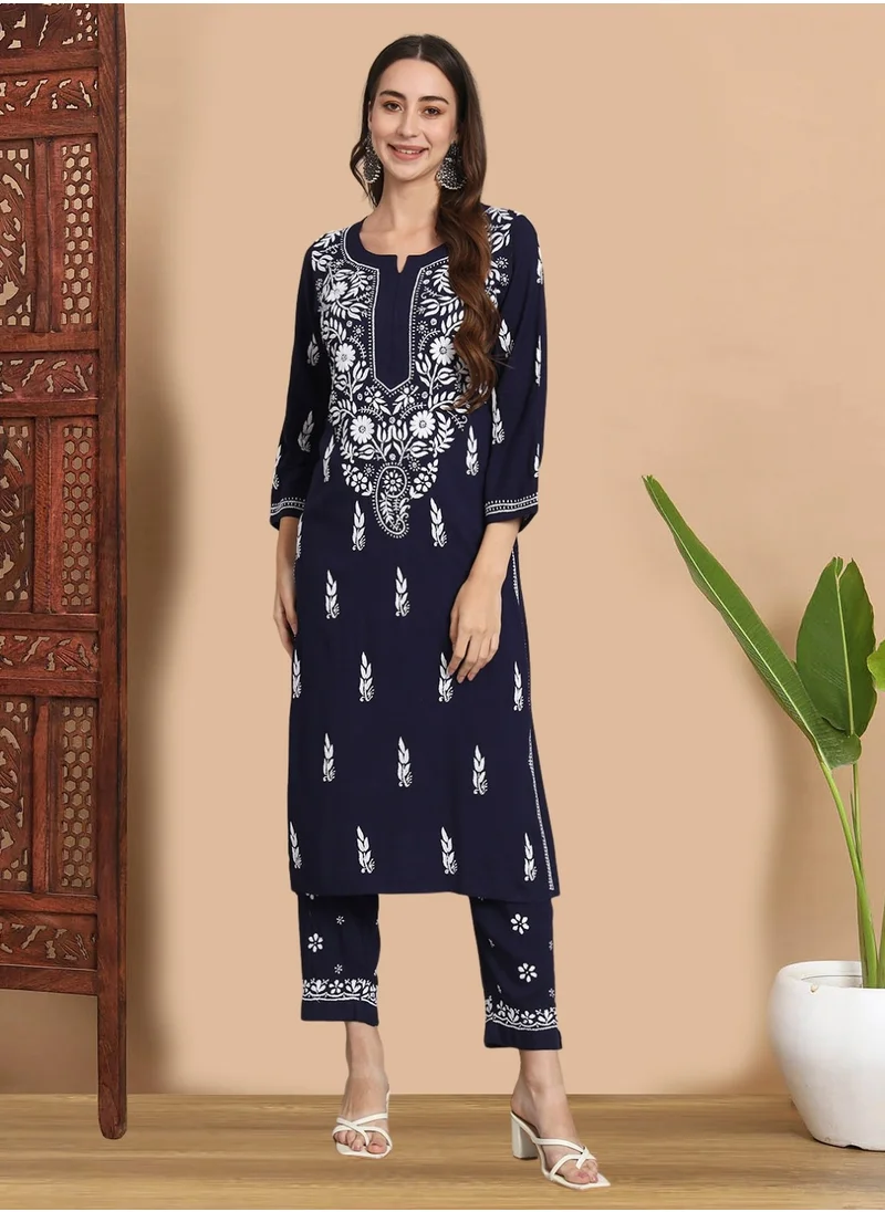 Alaya Women Hand Embroidered Chikankari Cotton kurta set-AL3451KS