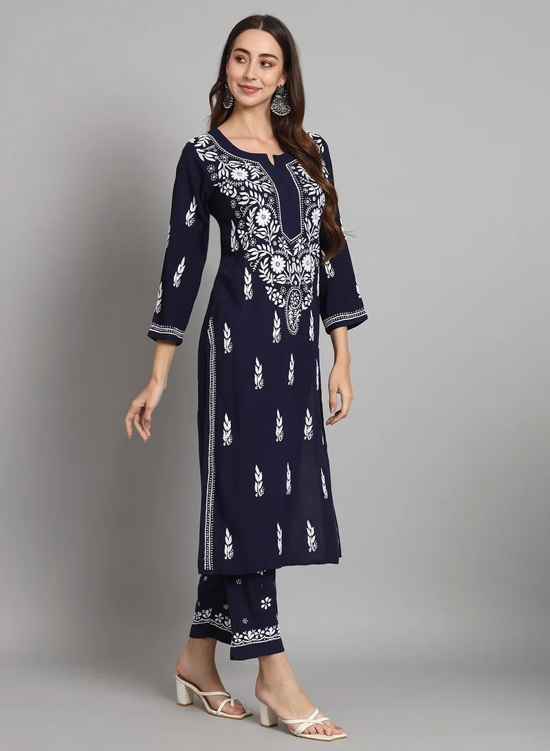 Alaya Women Hand Embroidered Chikankari Cotton kurta set-AL3451KS
