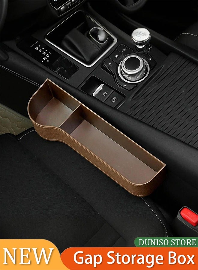 Loquat Car Seat Gap Storage Box, multifunctional leather leak proof box cup holder, can store mobile phones, cards, keys, coins, accessories, brown - Image 1