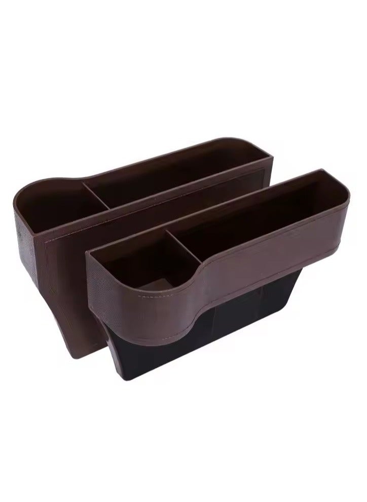 Loquat Car Seat Gap Storage Box, multifunctional leather leak proof box cup holder, can store mobile phones, cards, keys, coins, accessories, brown - Image 3