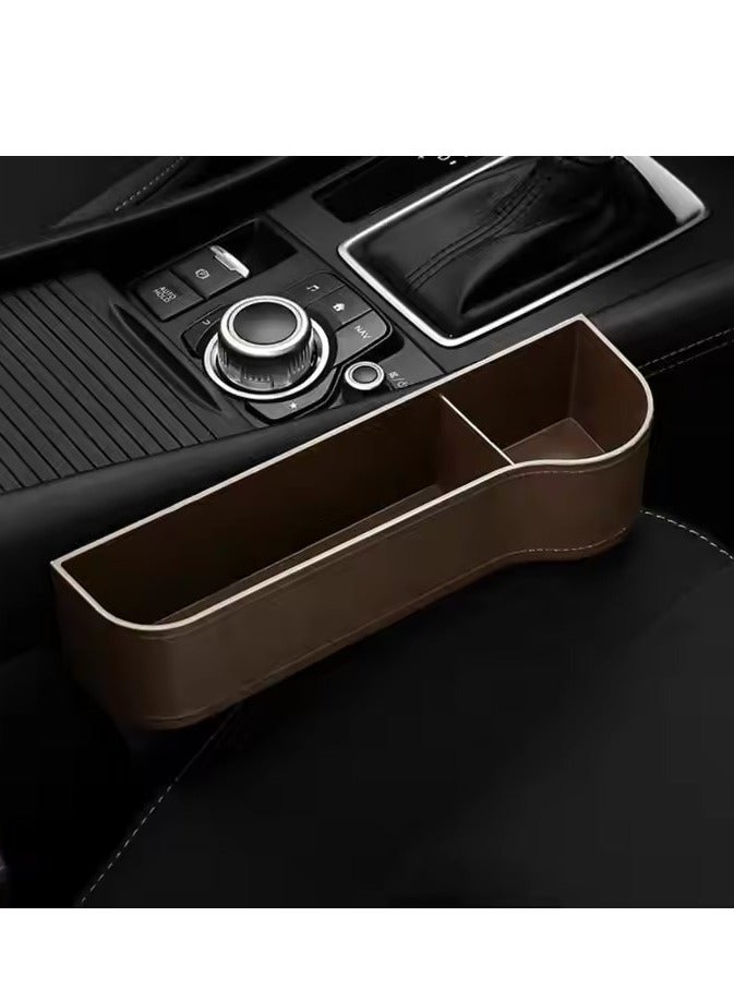 Loquat Car Seat Gap Storage Box, multifunctional leather leak proof box cup holder, can store mobile phones, cards, keys, coins, accessories, brown - Image 2