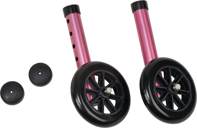 DMI MABIS Walker Wheels with Glide Caps Pink One Pair - Image 1