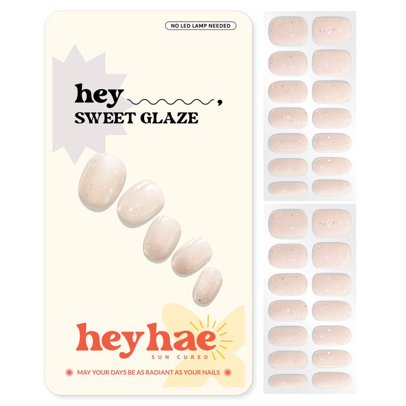 Heyhae Semi Cured Gel Nail Strips | No LED Lamp Needed | Summer, Solid, Yellow | Easy Apply & Remove, Salon Quality | Includes 28 Strips, 1 Prep Pads, Nail File & Wooden stick - Hey, Sweet Glaze - Image 1