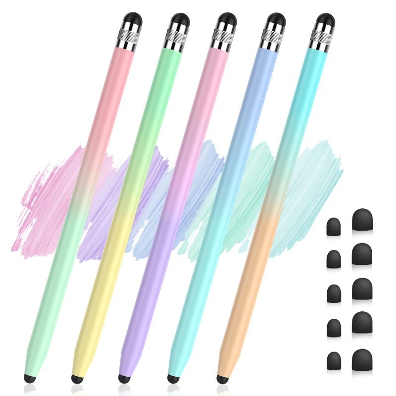 STYLUSHOME 5Pcs Stylus Pens, 2 in 1 Stylus Pen for Touchscreen High Sensitivity Capacitive Stylus for iPad, iPhone, Android Samsung Tablets Skylight Calendar All Universal Touchscreen Devices with 10 Rubber Tips - Image 1