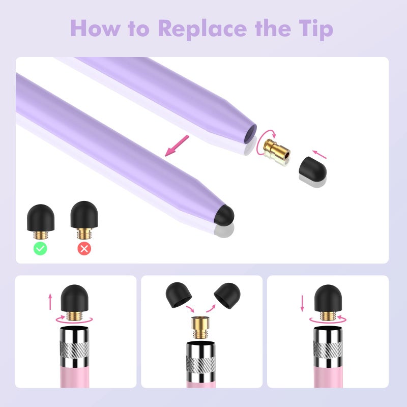 STYLUSHOME 5Pcs Stylus Pens, 2 in 1 Stylus Pen for Touchscreen High Sensitivity Capacitive Stylus for iPad, iPhone, Android Samsung Tablets Skylight Calendar All Universal Touchscreen Devices with 10 Rubber Tips - Image 5