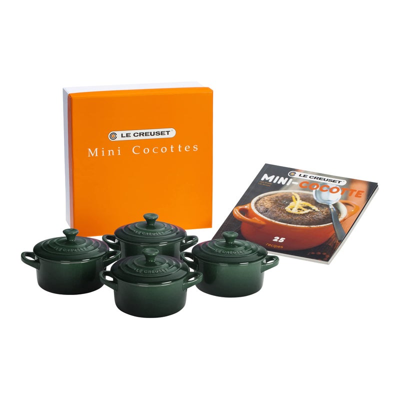 Le Creuset Stoneware Set of 4 Mini Cocottes with Cookbook, 8 oz. each, Artichaut - Image 1