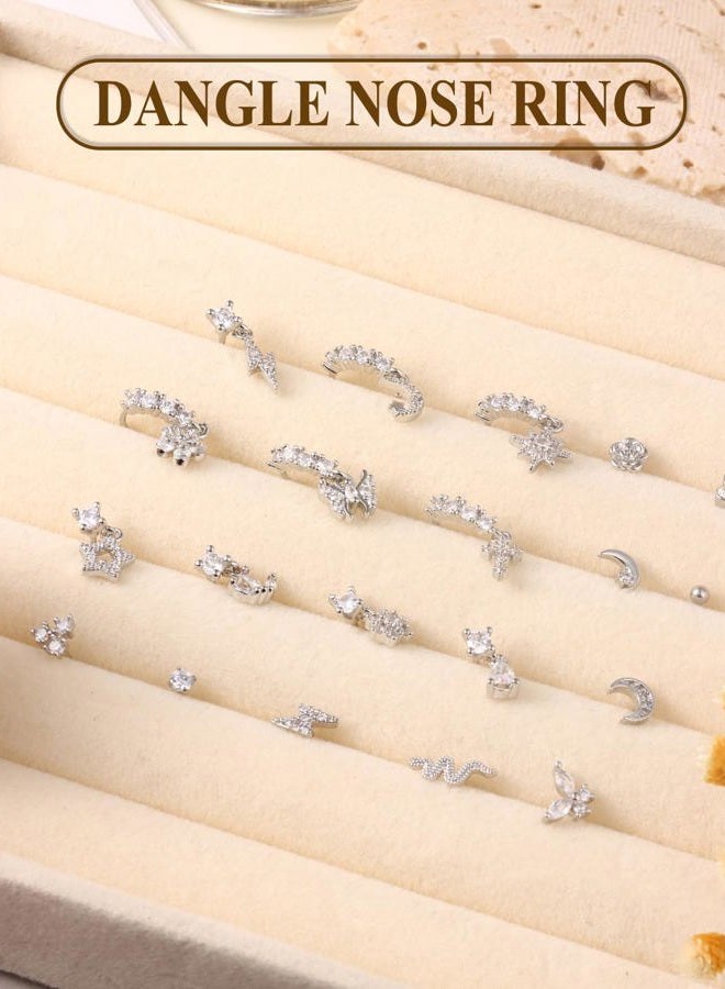 CASDAN 20Pcs 20G Surgical Steel Dangle Nose Rings for Women L Shaped Dangling Nose Rings Studs Hoops Stainless Steel Flower Butterfly Moon Dangle Nose Piercing Jewelry(Gold/Silver Color) - Image 5