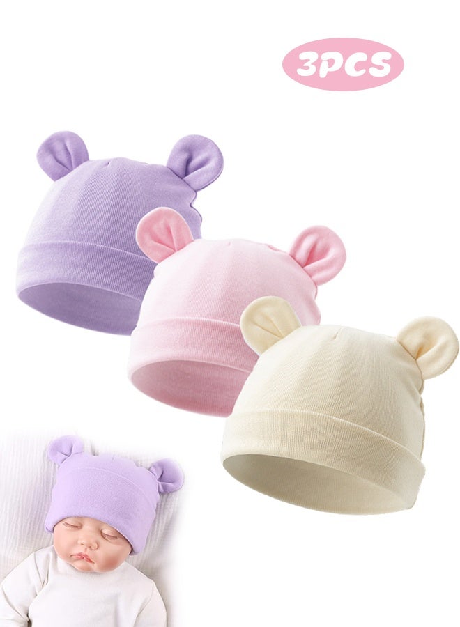 Sweet Life Newborn Baby Girls Hospital Hat Thick Cute Bear Ear Cotton Baby Boy Beanie for 0-6Months - Image 1