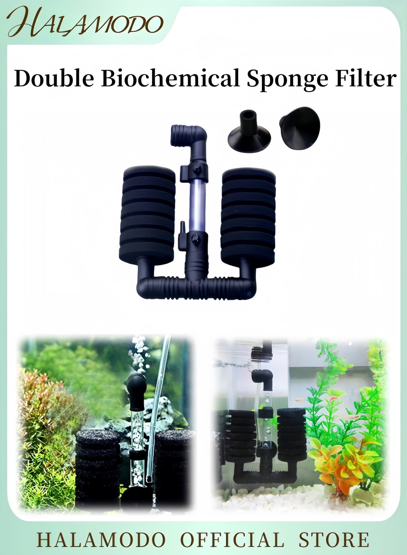 Sponge Filter with Double Bio Aquarium Sponge Filter Power Driven Double Biochemical Water Filter Quiet Submersible Foam Filter for Fresh & Salt Water Fish Tank