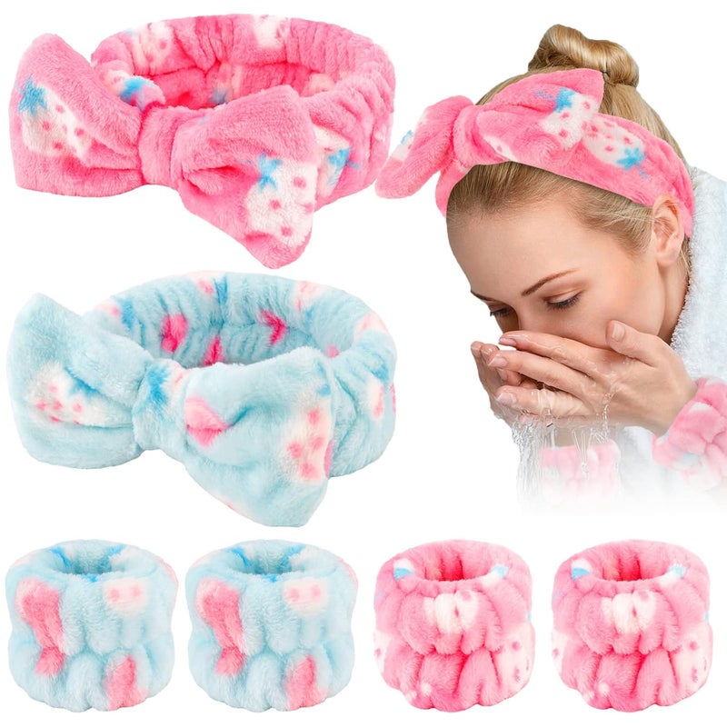 WHAVEL 6PCS Spa Headband and Wristband Set Face Wash Headband Makeup Skincare Headband Wrist Bands for Washing Face