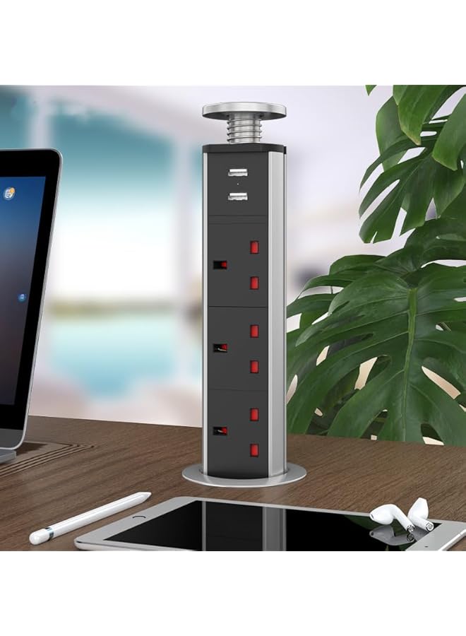 PROMASS promass Pop Up Socket, Pull Pop Up Electrical Plug Socket Extension with 3 UK Sockets & 2 USB Charger Ports for Home Office Kitchen Worktops Desktop, Aluminum Alloy Shell, 1.8 m Extension Cord - Image 5
