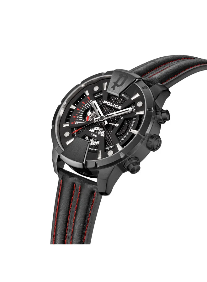 بوليس ساعة هانتلي رجالية متعددة الوظائف بقرص بني وحزام جلد أسود