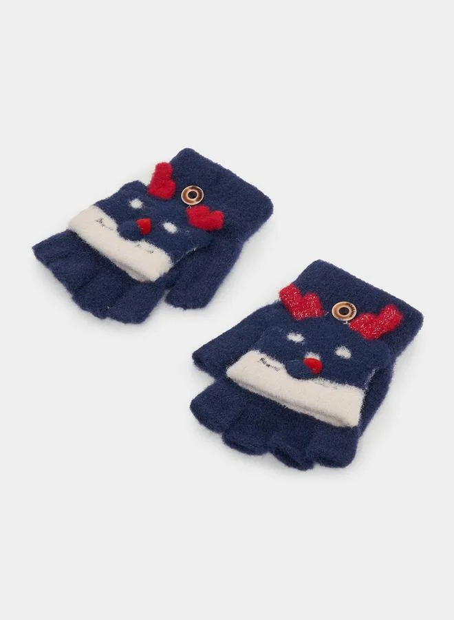 Styli 3D Cartoon Knit Convertible Mittens Warm Gloves