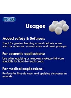 Star 100% Pure Cotton Balls (100 Pcs x 2 Pack) – Soft, Absorbent, Lint-Free & Hypoallergenic Makeup Balls – Perfect for Baby Care, Makeup Removal, and First Aid Cotton Round Balls  - Image 3