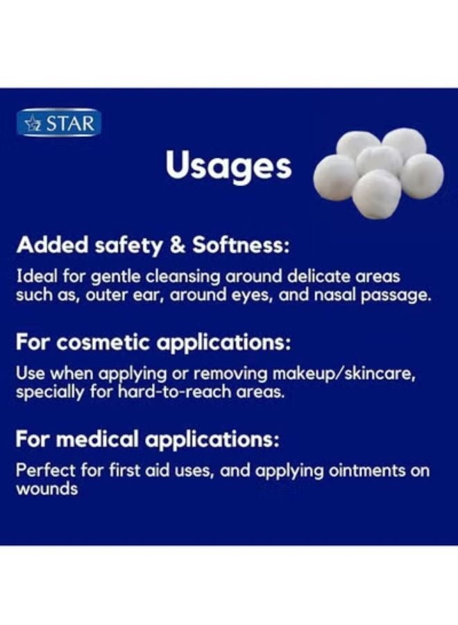 ستار كرات قطنية نقية 100% (100 قطعة × عبوتين) - كرات مكياج ناعمة، ماصة، خالية من الوبر ومضادة للحساسية - مثالية للعناية بالطفل، وإزالة المكياج، والإسعافات الأولية. كرات قطنية مستديرة - Image 3