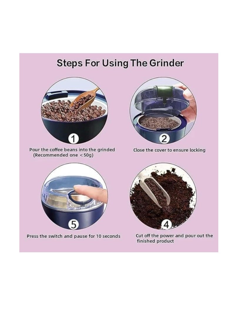 Premium Coffee Bean Grinder, Electric Spices Grinder Mill With Stainless Steel Blade, Electric Beans Spices Grains Herbs Peanuts Nuts Seeds Coffee Mill Machine Dark Blue Color - Image 2