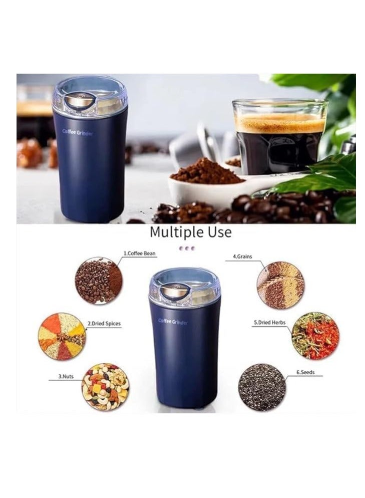 Premium Coffee Bean Grinder, Electric Spices Grinder Mill With Stainless Steel Blade, Electric Beans Spices Grains Herbs Peanuts Nuts Seeds Coffee Mill Machine Dark Blue Color - Image 4