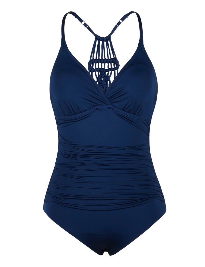 Hilor Women's Tummy Control One Piece Swimsuits Macrame Back Swimwear Push Up Bathing Suit Navy 14 - Image 2