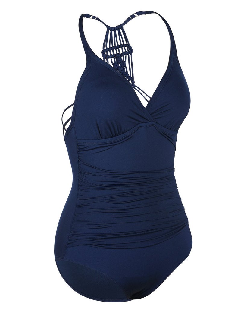 Hilor Women's Tummy Control One Piece Swimsuits Macrame Back Swimwear Push Up Bathing Suit Navy 14 - Image 5