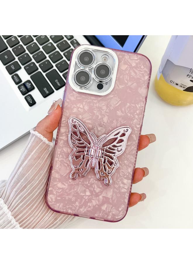Zaboon Case For iPhone 13 Pro Plating Glitter Texture Butterfly Holder TPU Phone Case with Lens Film - Image 1