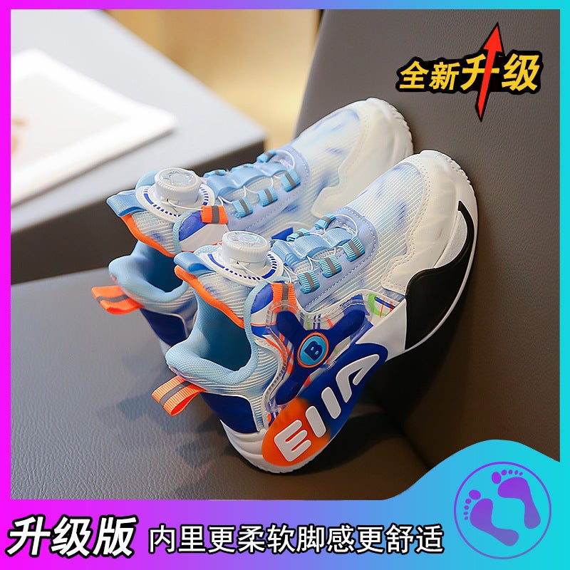Boys' shoes 2024 spring and summer new children's mesh breathable sneaker medium and big children girls' rotating buckle basketball shoes fashion  - Image 1