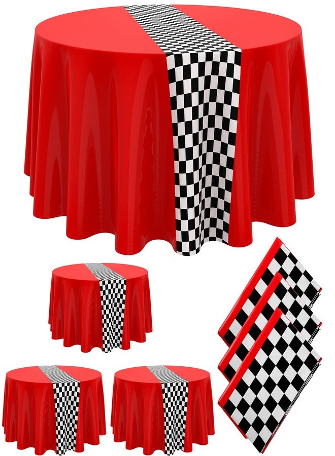 Oudain Cars Birthday Party Supplies Racing Party Decorations Round Racing Tablecloth Checkered Flag Table Covers Road Plastic Table Cloth, 1950s Disco Dancing Party Tablecloth (Red,3 Pcs) - Image 4