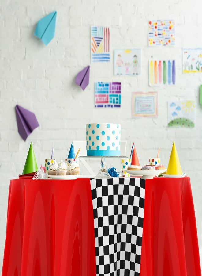 Oudain Cars Birthday Party Supplies Racing Party Decorations Round Racing Tablecloth Checkered Flag Table Covers Road Plastic Table Cloth, 1950s Disco Dancing Party Tablecloth (Red,3 Pcs) - Image 5