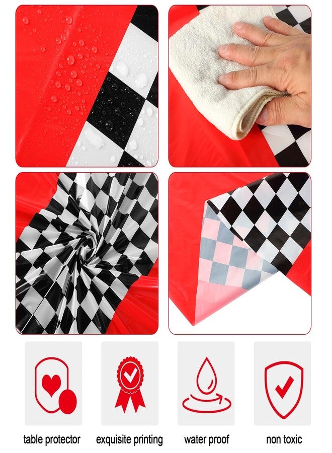 Oudain Cars Birthday Party Supplies Racing Party Decorations Round Racing Tablecloth Checkered Flag Table Covers Road Plastic Table Cloth, 1950s Disco Dancing Party Tablecloth (Red,3 Pcs) - Image 3