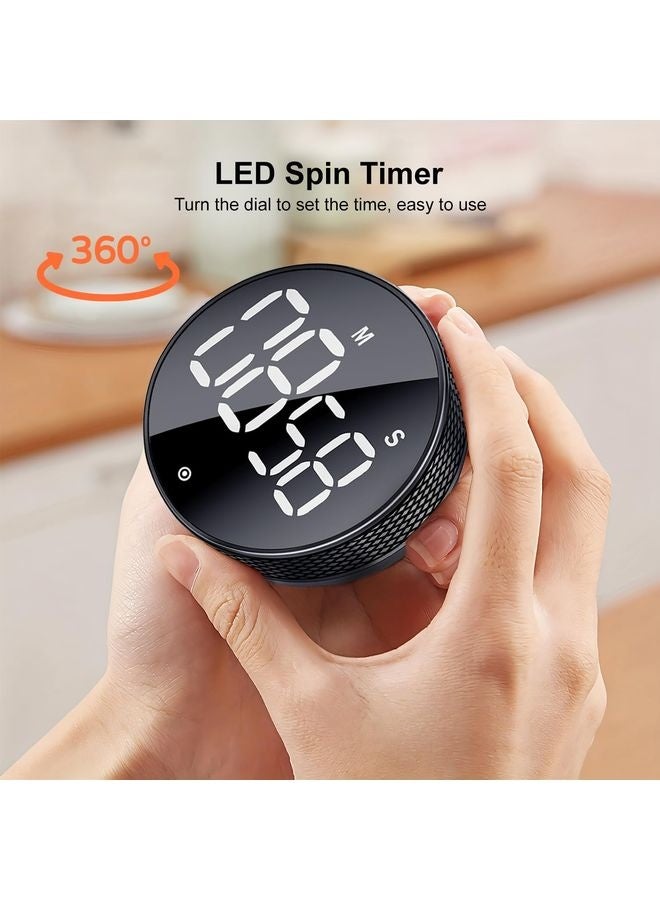 HOMESTAR Kitchen Timer with LED Digital Display Smart Efficana for Home Classroom Gym Office, Volume and Brightness Adjustable Productivity Timer (All Black) - Image 4