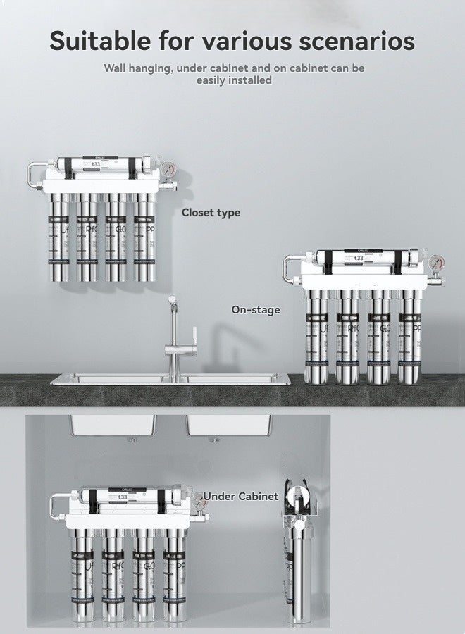 إم مياويان يتميز جهاز تنقية المياه المنزلي هذا بنظام ترشيح فائق الجودة بسمك فلتر 0.01 ميكرومتر، ومجهز بمقياس ضغط في الوقت الفعلي، ومعدل كلورة 99.99% لمرشحات المياه الداخلة والخارجة أسفل الحوض (بما في ذلك 5 مرشحات وصنبور واحد). - Image 4