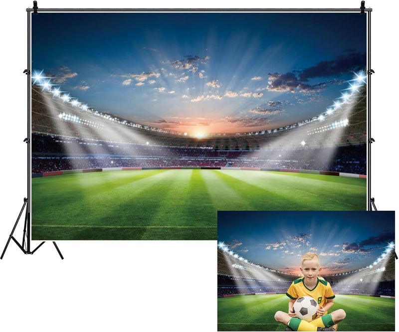 Renaiss خلفية ملعب كرة القدم رينايس 7x5 قدم للتصوير الفوتوغرافي مع أضواء كشافات خلفية العشب الأخضر لملعب كرة القدم لعيد ميلاد الأولاد والكبار وزينة حفلات الرياضة - Image 1