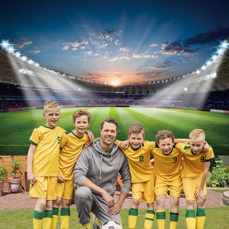 Renaiss خلفية ملعب كرة القدم رينايس 7x5 قدم للتصوير الفوتوغرافي مع أضواء كشافات خلفية العشب الأخضر لملعب كرة القدم لعيد ميلاد الأولاد والكبار وزينة حفلات الرياضة - Image 2