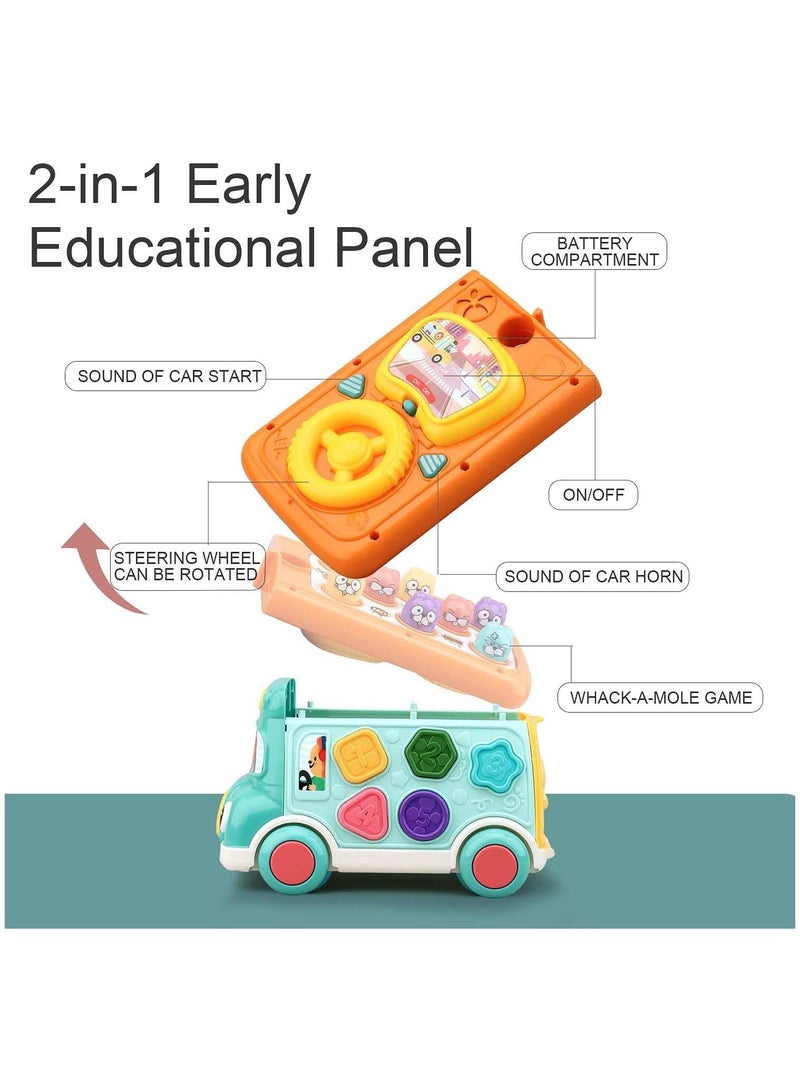 Y&D Cute Stone Push Pull Bus Toy, Baby Musical Learning Toys with Sound & Light, Whack-a-Mole Game, Shape Matching, Gear, Toy Clock, Activity Early Education Gift for Toddler Boys Girls  - Image 4